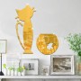 Miroirs décoratifs muraux chat et aquarium en argenté et doré